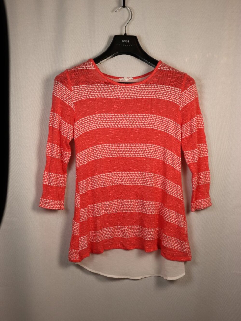 Ava James Pink Textured Top – 3/4 Sleeve Layered Blouse – Size XS